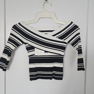 Oak + Fort Striped Off-Shoulder Knit Top
